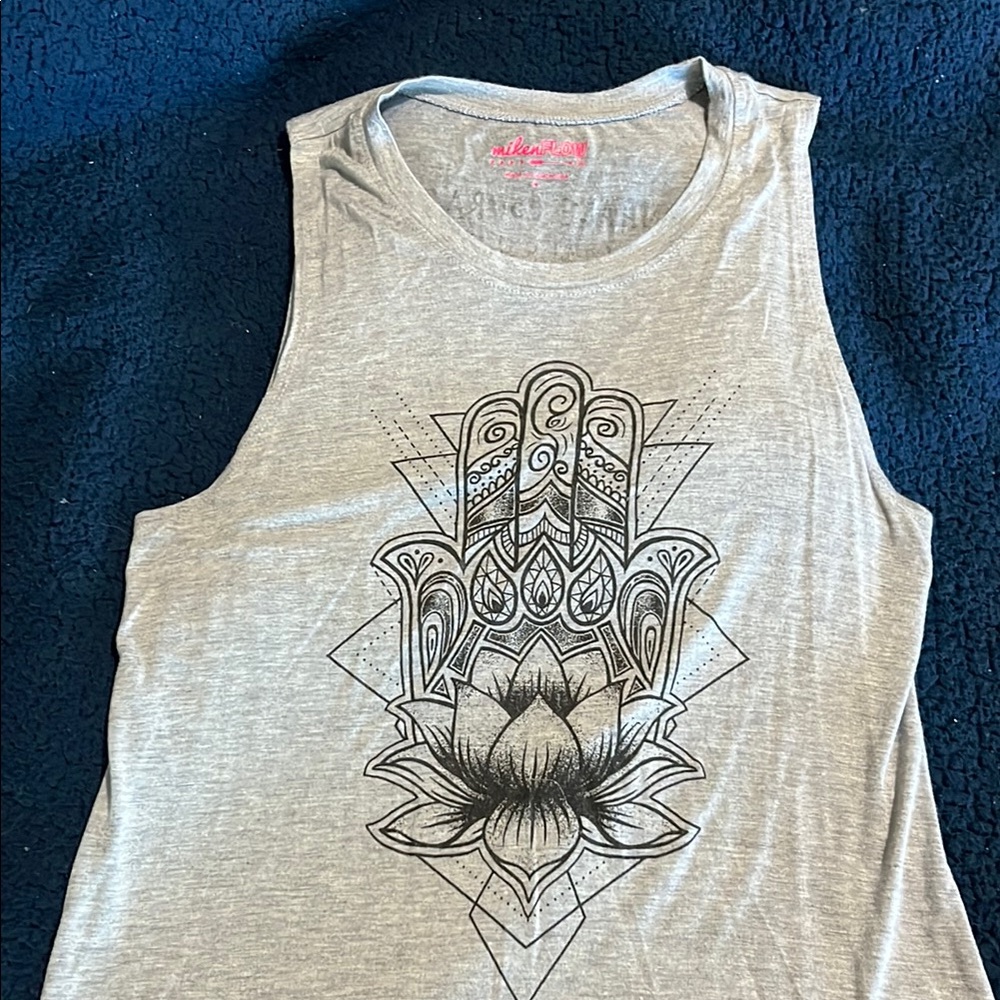 Gray Graphic Muscle Tee with Hamsa Design